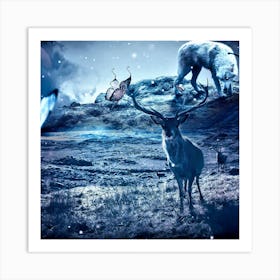 Wolf And Deer Art Print