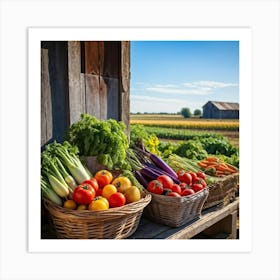 Assorted Vegetables In Peak Season Diverse Lush Greens Ripe Red Tomatoes Plump Purple Eggplants (5) Art Print