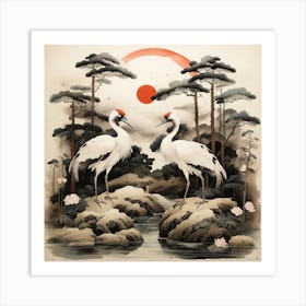 Cranes In The Water Art Print