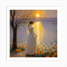 Woman In A White Dress Art Print