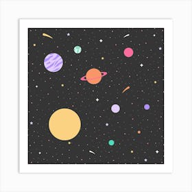 Solar System Cheerful Square Art Print