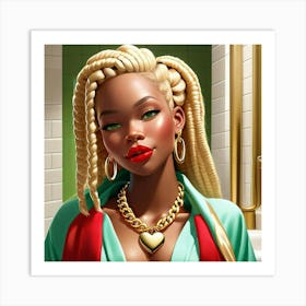 Black Woman In Bathroom Art Print