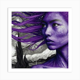 Purple Girl With Starry Sky Art Print