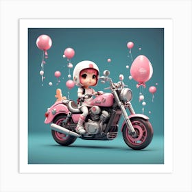 Girl Riding A Pink Motorcycle Art Print