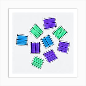 Mint Blue Lavender Striped Squares Art Print