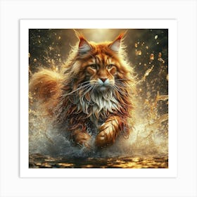 Coon Cat Running In Water 2 Art Print