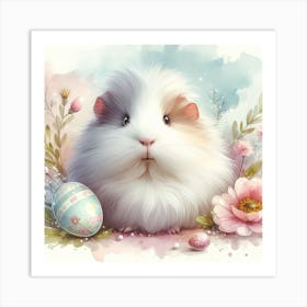 Easter Guinea Pig With Flower Art Print