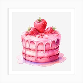 Pink Cake With Strawberries 8 Art Print