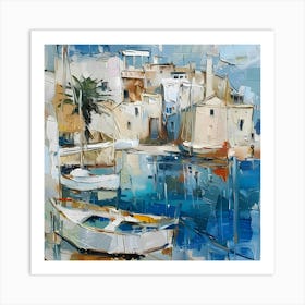 Mallorcatherapy. Abstraction. sea, boat, Mallorca, abstraction, painting for the interior, palm tree, harbour, marina, yachts, bay, house by the sea, seascape Art Print