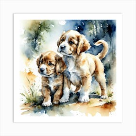 Two Puppies Playing Art Print