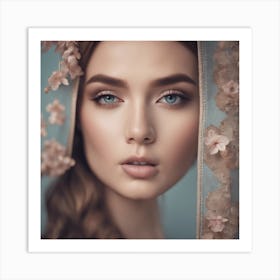 Portrait Of A Young Woman With Flowers Art Print