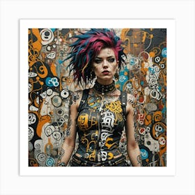 Girl With Colorful Hair And Tattoos Art Print