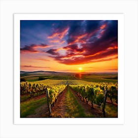Sunset Sky Agriculture Yellow Growing Landscape Vine Growing Green Country Farm Sunrise G (2) Art Print