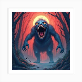 Horror Creature Emerging From A Vibrant Watercolor Abyss 1 Art Print