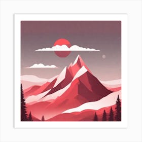 Misty mountains background in red tone 52 Art Print