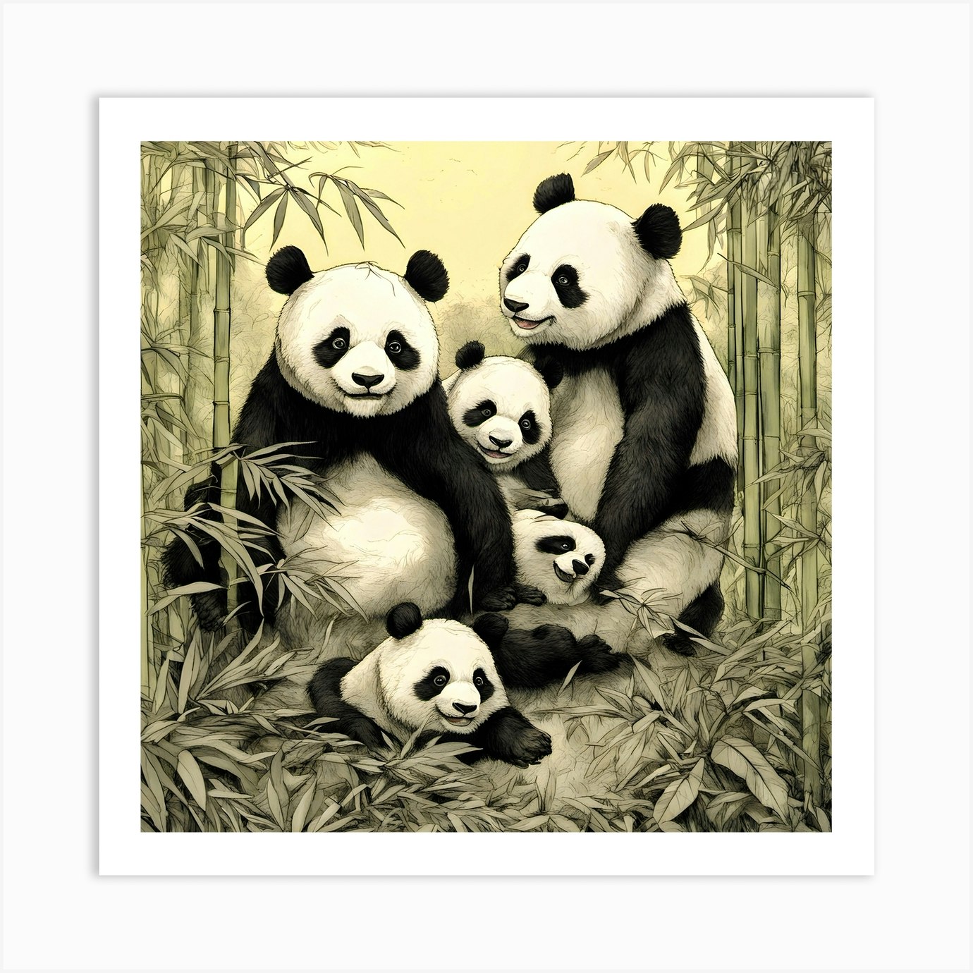 Panda Family Art Print by Jan Morris - Fy