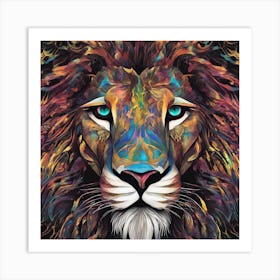 Mesmerizing Lion With Luminous Eyes On A Profound Black Background Art Print