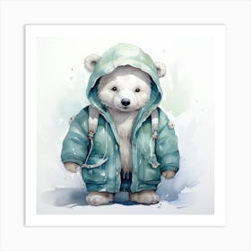 Watercolour Cartoon Polar Bear In A Hoodie 3 Art Print