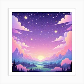 Sky With Twinkling Stars In Pastel Colors Square Composition 62 Art Print