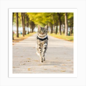 Cat Running In The Park Art Print