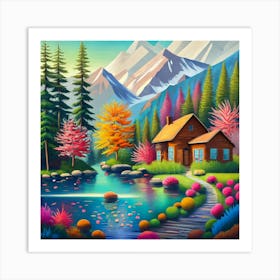 Cabin In The Mountains Art Print