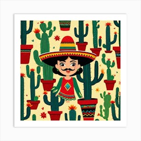 Mexican Girl With Cactus 6 Art Print