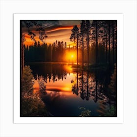 Sunset In The Forest Art Print