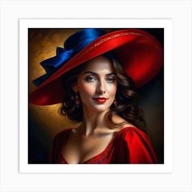 Portrait Of A Woman In Red Hat 1 Art Print