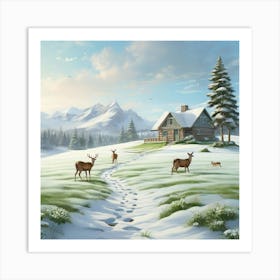 Deer In The Snow 23 Art Print