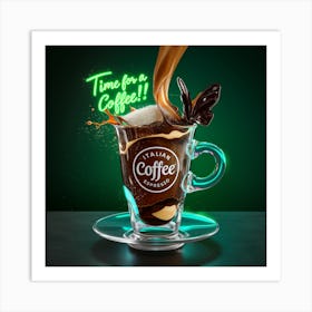 Neon Espresso Delight A 3d Coffee Experience (4) Art Print