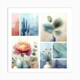 Cactus And Flowers Art Print