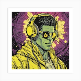 Cosmic Man With Headphones Art Print