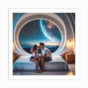 Couple Kissing In The Moonlight Art Print