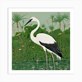 Ohara Koson Inspired Bird Painting Greater Flamingo 2 Square Art Print