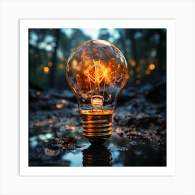Light Bulb In The Forest Art Print
