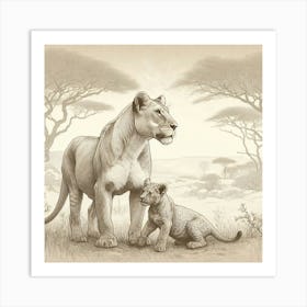 Lion And Cub 2 Art Print