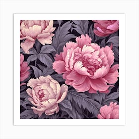 Pink Peony Seamless Pattern Art Print