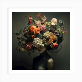 A Hint of Mystery | flower | portrait | headdress | blooms | vibrant | colourful | mystery | obscure | moody lighting Art Print