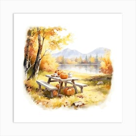 Autumn Picnic Table 2 Art Print