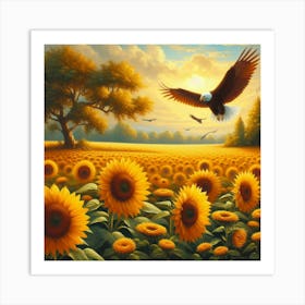 Sunflowers And Eagle Art Print