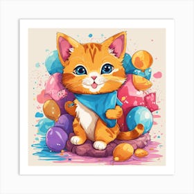 Cute Kitten With Balloons Art Print