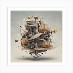 A Mixed Media Artwork Combining Found Objects And Geometric Shapes, Creating A Minimalist Assemblage (7) Art Print