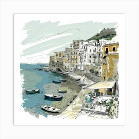 Sketch Of A Seaside Town Art Print