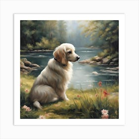 Golden Retriever By The River Art Print