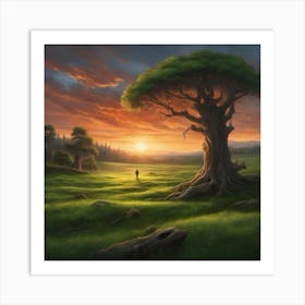 Lone Tree At Sunset 1 Art Print