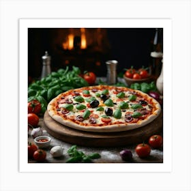 Pizza In Front Of Fireplace Art Print