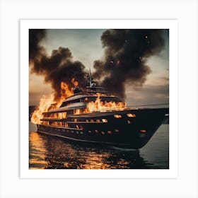 Burning Yacht Art Print