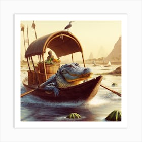 Alligator In A Boat 1 Art Print