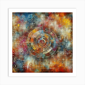 An abstract composition of a circular pattern with concentric rings and numbers. Art Print