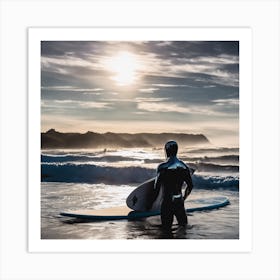 Surfer In Wetsuit Art Print